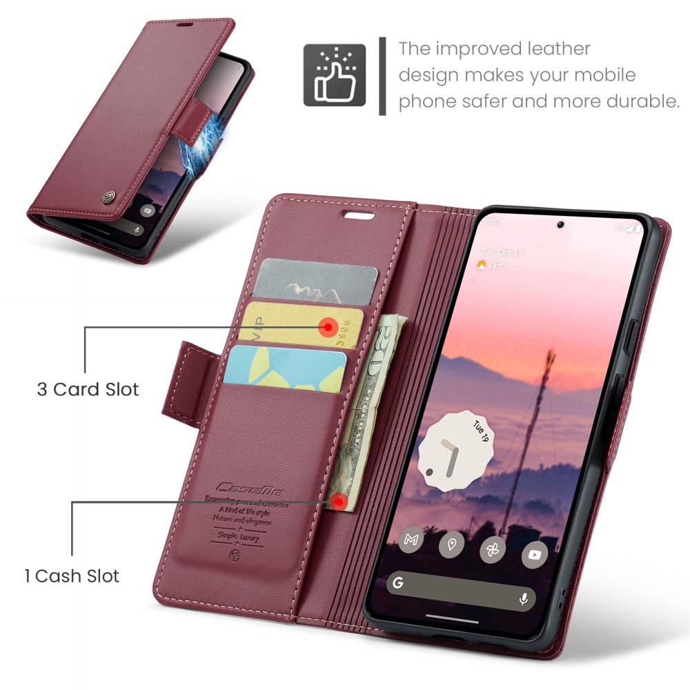 CASEME Google Pixel 9a Fodral RFID Läder Röd