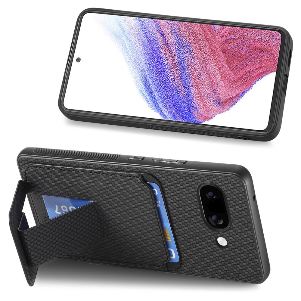 Google Pixel 9a Skal Korthållare Kickstand Kolfiber Textur