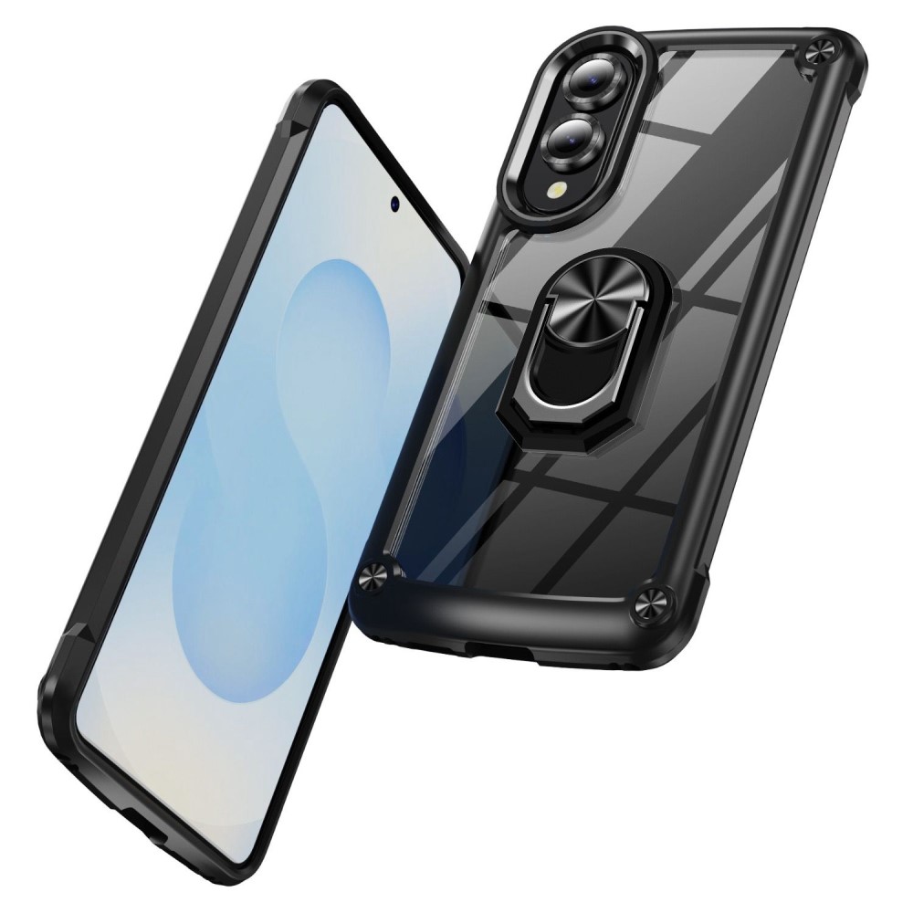 Samsung Galaxy S25 Edge Skal Shockproof Ring Hybrid Svart