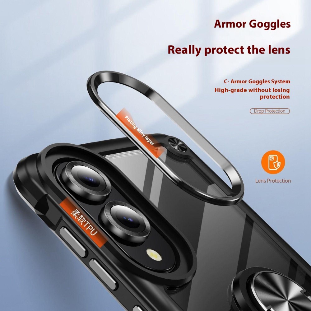 Samsung Galaxy S25 Edge Skal Shockproof Ring Hybrid Svart