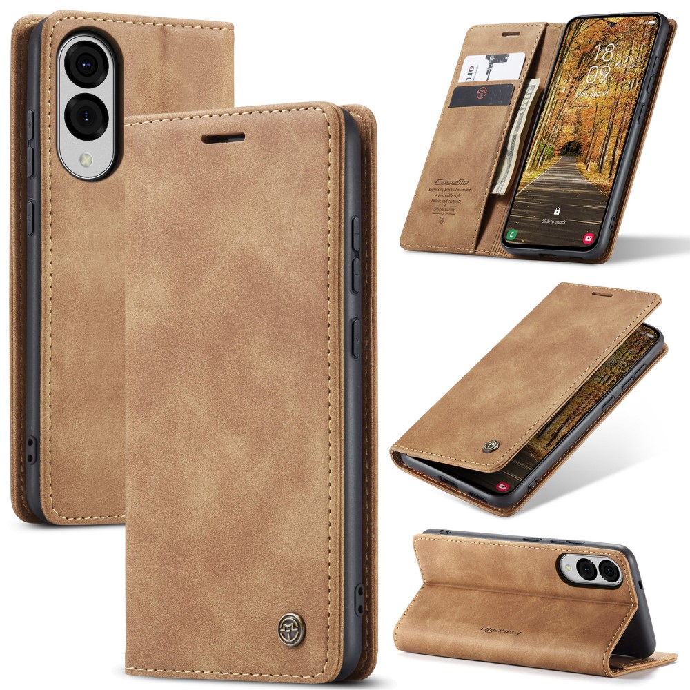 CASEME Samsung Galaxy S25 Edge Fodral Flip Läder Brun