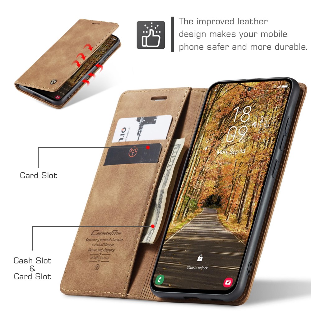 CASEME Samsung Galaxy S25 Edge Fodral Flip Läder Brun