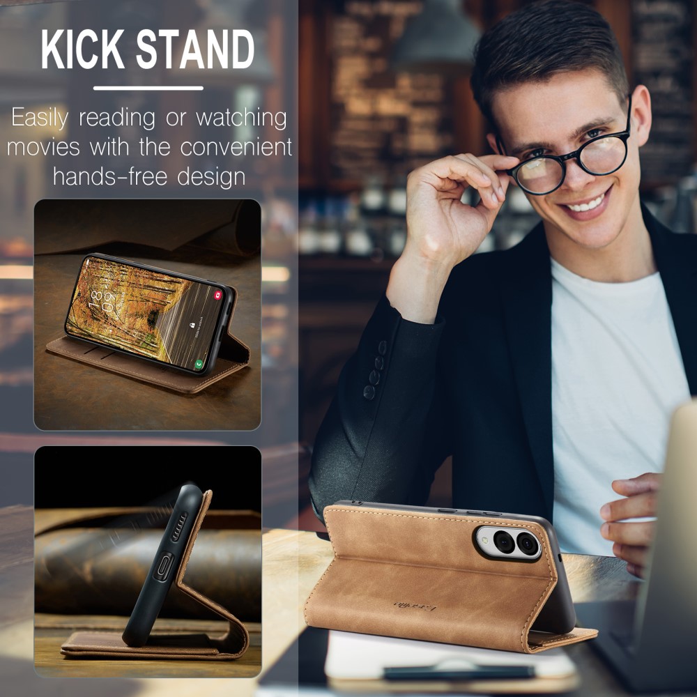 CASEME Samsung Galaxy S25 Edge Fodral Flip Läder Brun