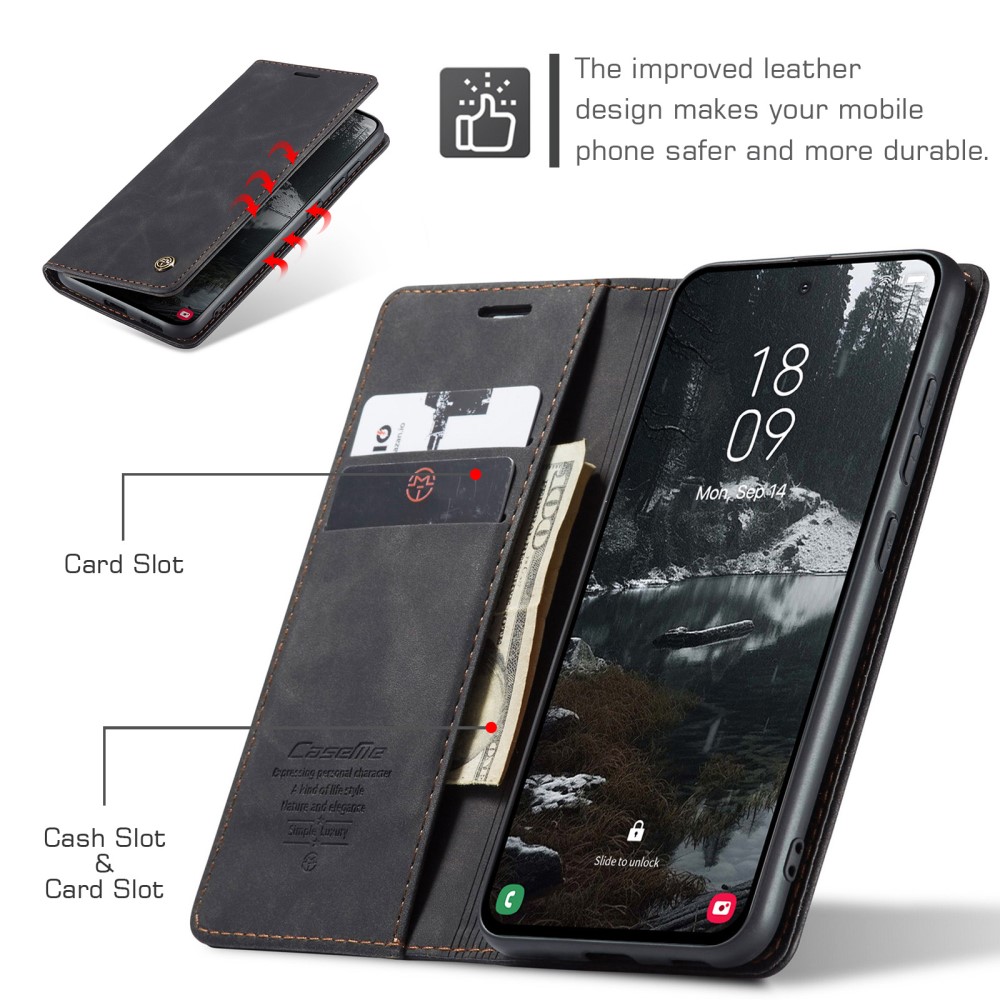 CASEME Samsung Galaxy S25 Edge Fodral Flip Läder Svart