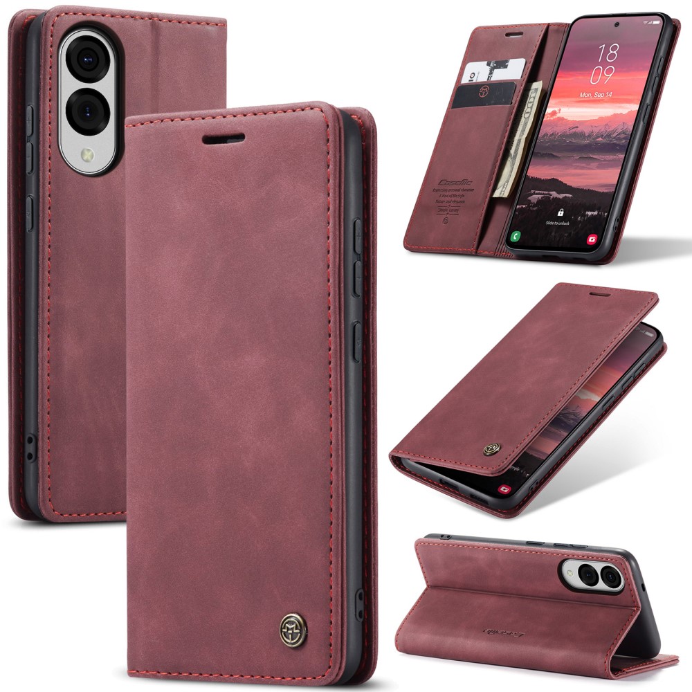 CASEME Samsung Galaxy S25 Edge Fodral Flip Läder Röd