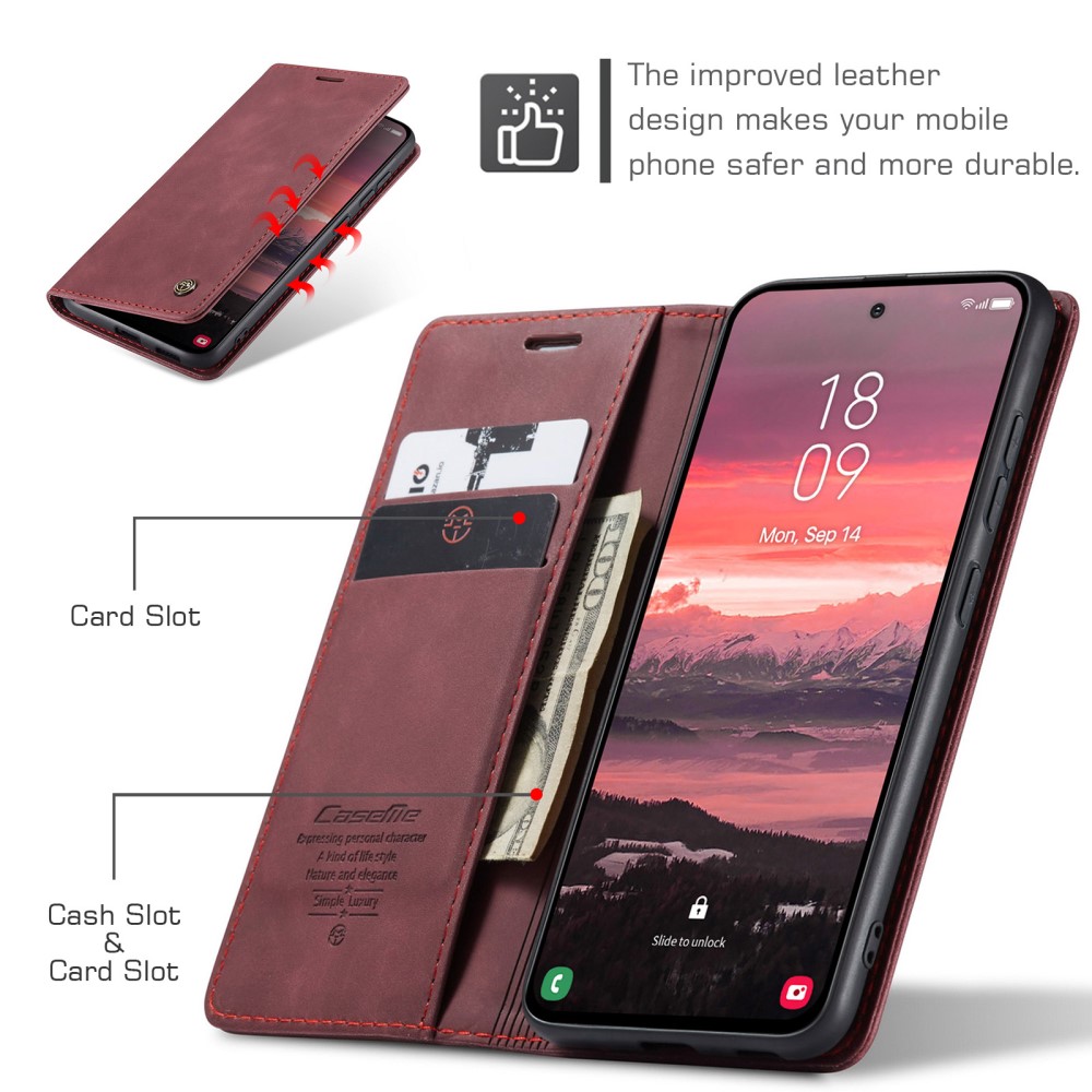 CASEME Samsung Galaxy S25 Edge Fodral Flip Läder Röd