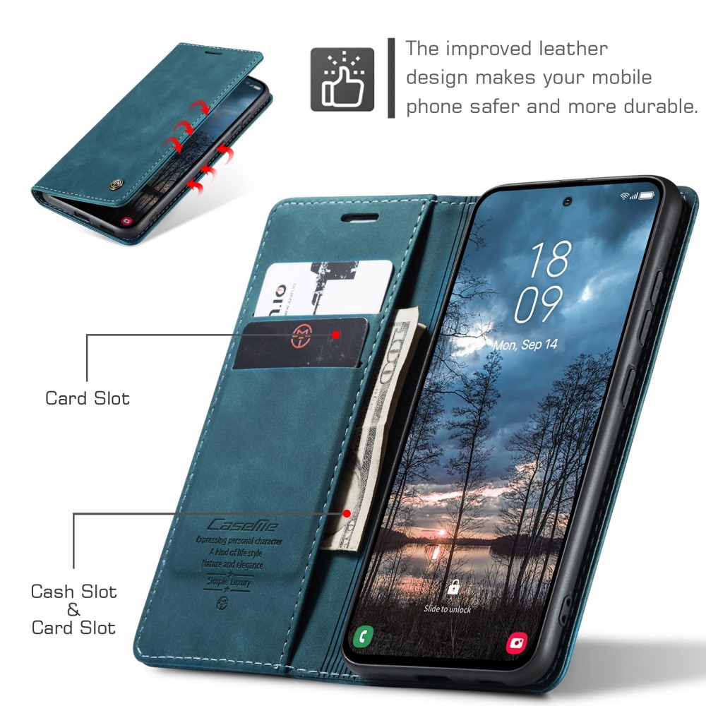 CASEME Samsung Galaxy S25 Edge Fodral Flip Läder Blå
