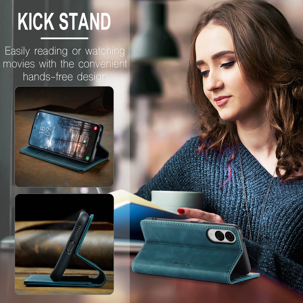 CASEME Samsung Galaxy S25 Edge Fodral Flip Läder Blå