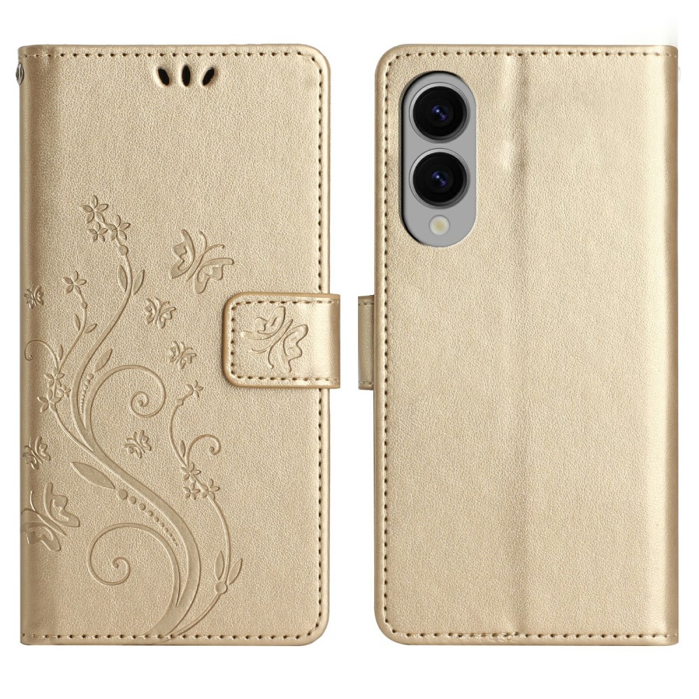 Samsung Galaxy S25 Edge Fodral Med Blommigt Tryck Guld