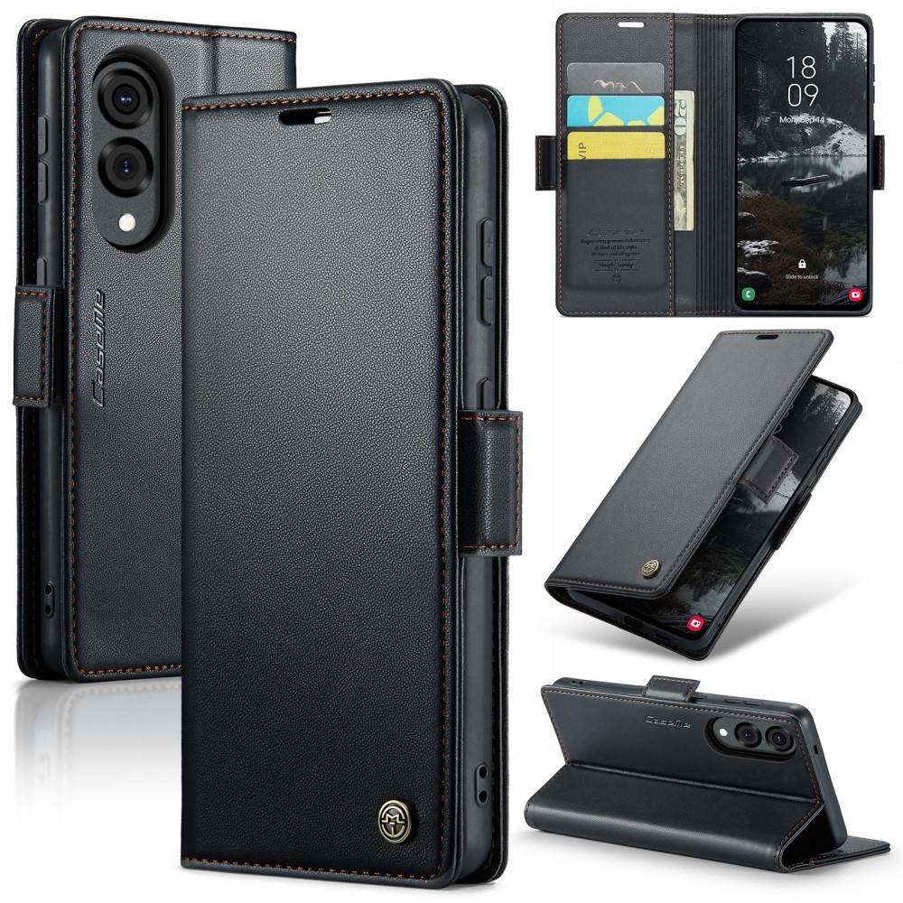 CASEME Samsung Galaxy S25 Edge Fodral Läder RFID Svart