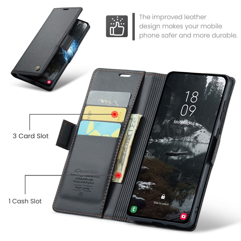 CASEME Samsung Galaxy S25 Edge Fodral Läder RFID Svart