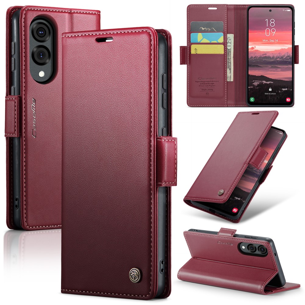 CASEME Samsung Galaxy S25 Edge Fodral Läder RFID Röd