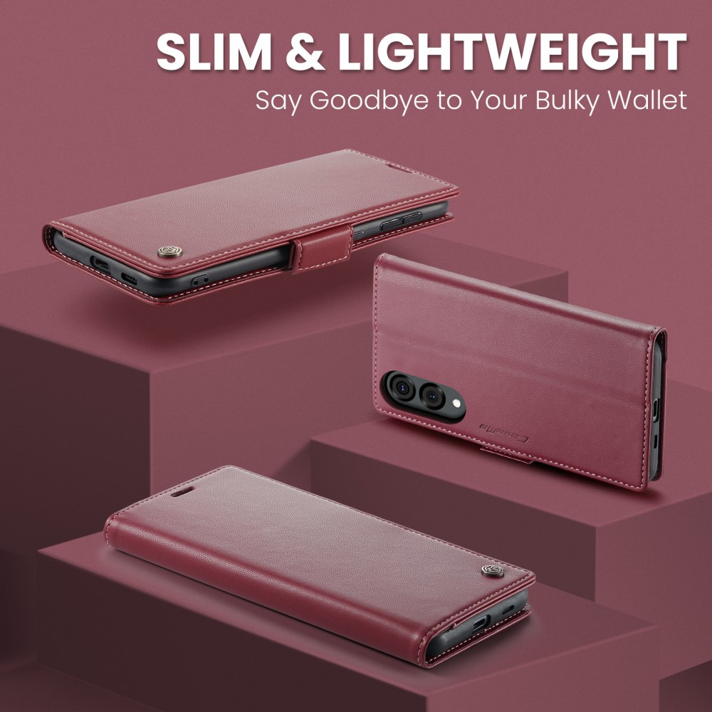 CASEME Samsung Galaxy S25 Edge Fodral Läder RFID Röd