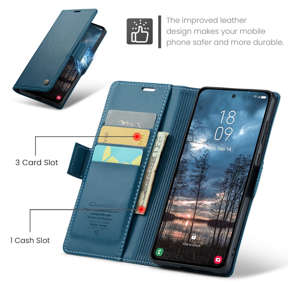 CASEME Samsung Galaxy S25 Edge Fodral Läder RFID Blå