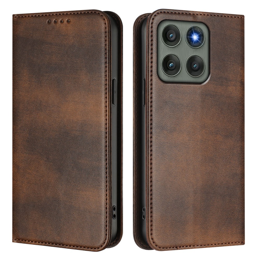 Motorola Edge 60 Pro Fodral RFID Flip Läder Brun