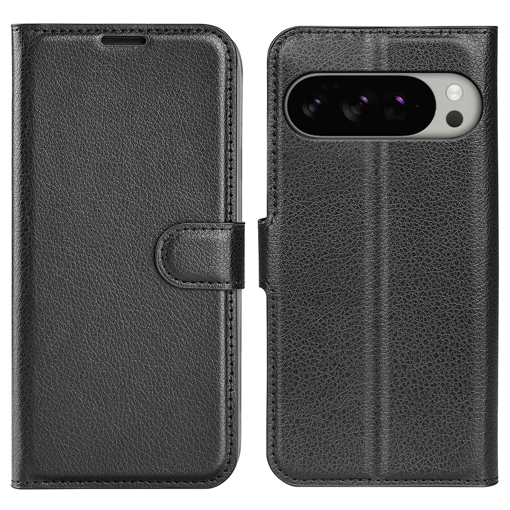 Google Pixel 10 Pro XL Fodral Litchi Läder Svart