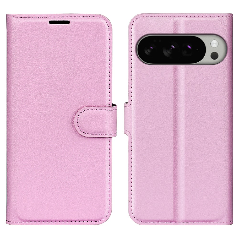 Google Pixel 10 Pro XL Fodral Litchi Läder Ljus Rosa