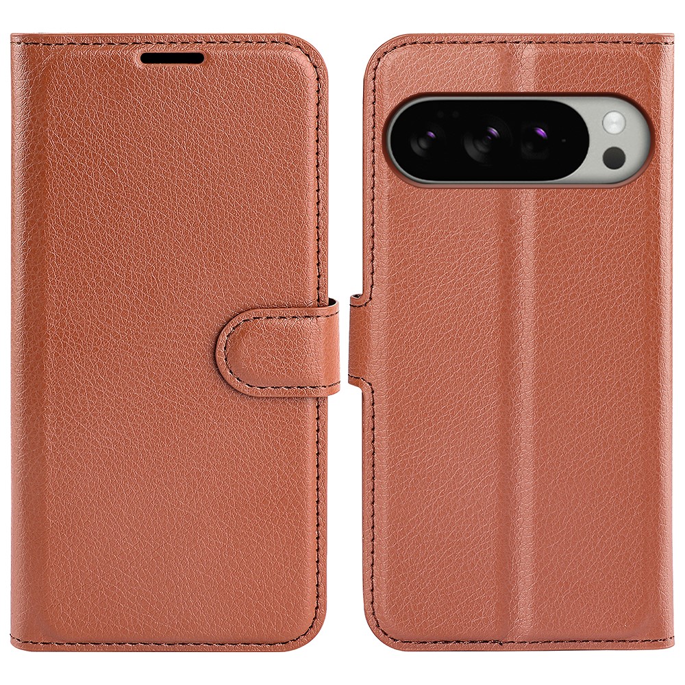 Google Pixel 10 Pro XL Fodral Litchi Läder Brun