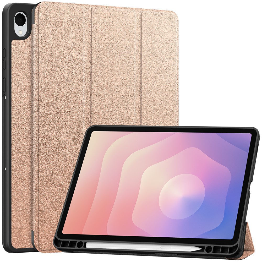 Samsung Galaxy Tab S11 Fodral Tri-Fold Läder Roséguld