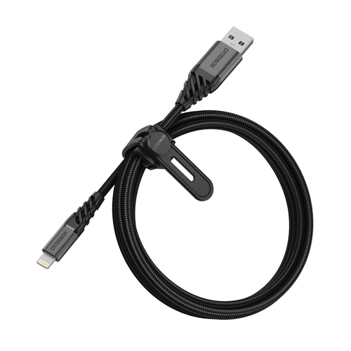 OtterBox Premium 1m Lightning - USB-A Kabel Nylonfltad Svart