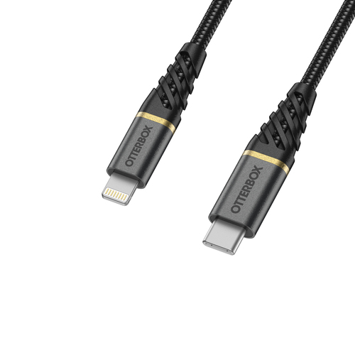 OtterBox Premium 1m USB-C - Lightning Kabel Nylonfltad Svart