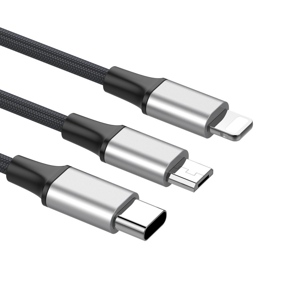 Baseus Rapid 1.2m 3A USB-C - MicroUSB/Lightning/Type-C - Silver