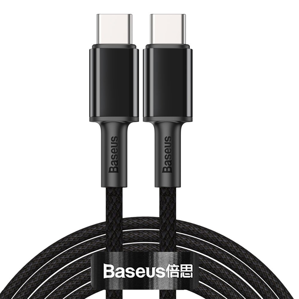 Baseus 2m 100W 5A PD QC USB-C - USB-C Fltad Nylon Kabel - Svart
