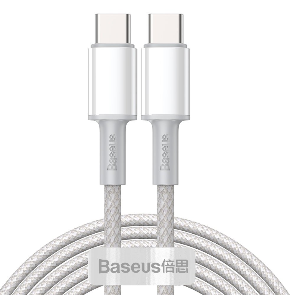 Baseus 2m 100W 5A PD QC USB-C - USB-C Fltad Nylon Kabel - Vit