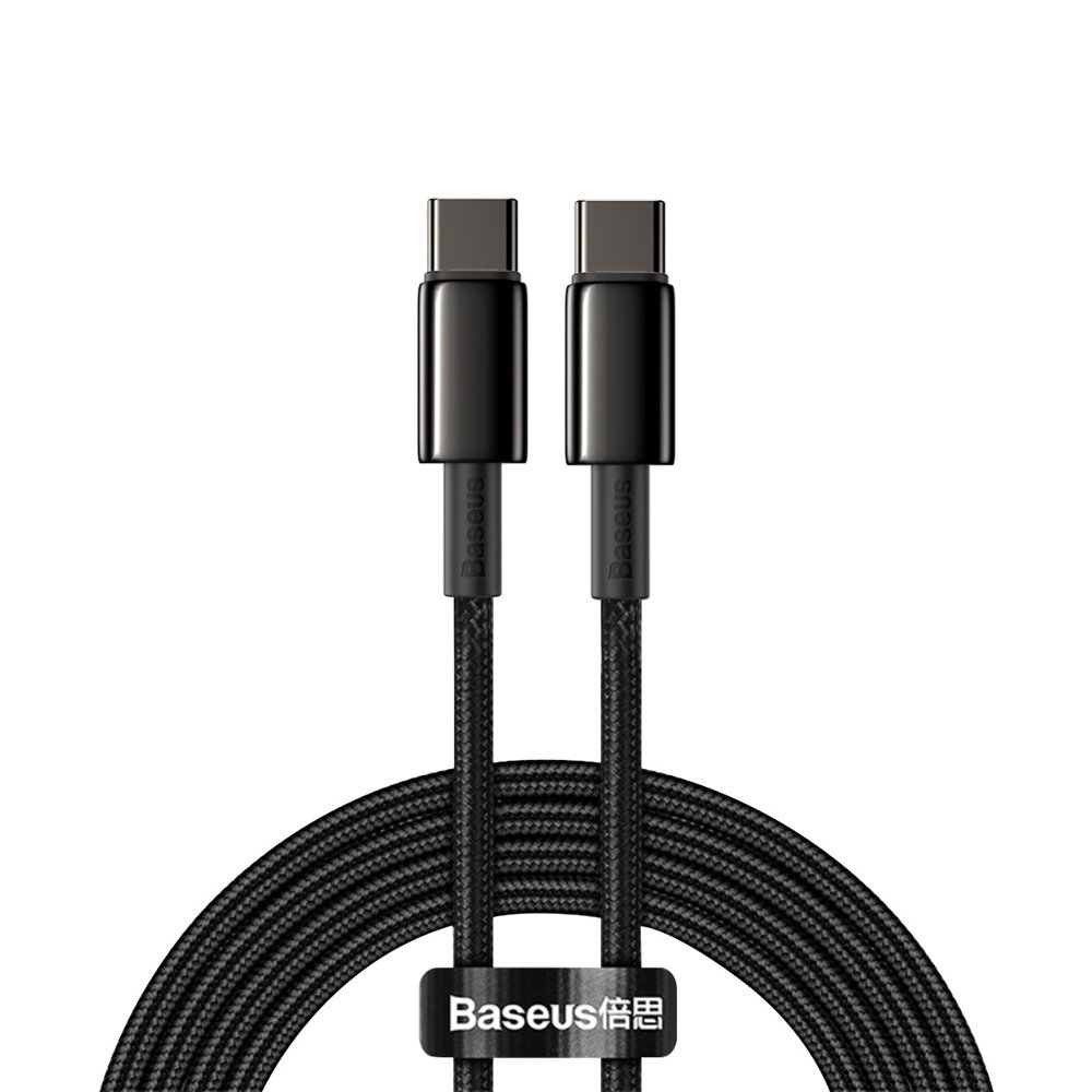 Baseus Tungsten 2m 100W 5A PD QC USB-C - USB-C Fltad Nylon Kabel - Svart