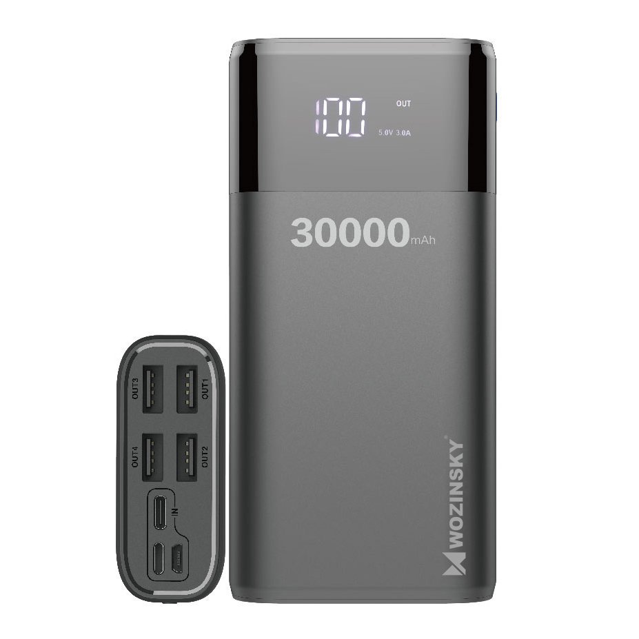 Wozinsky 30000 mAh Power Bank 4A 4x USB Med Display - Svart