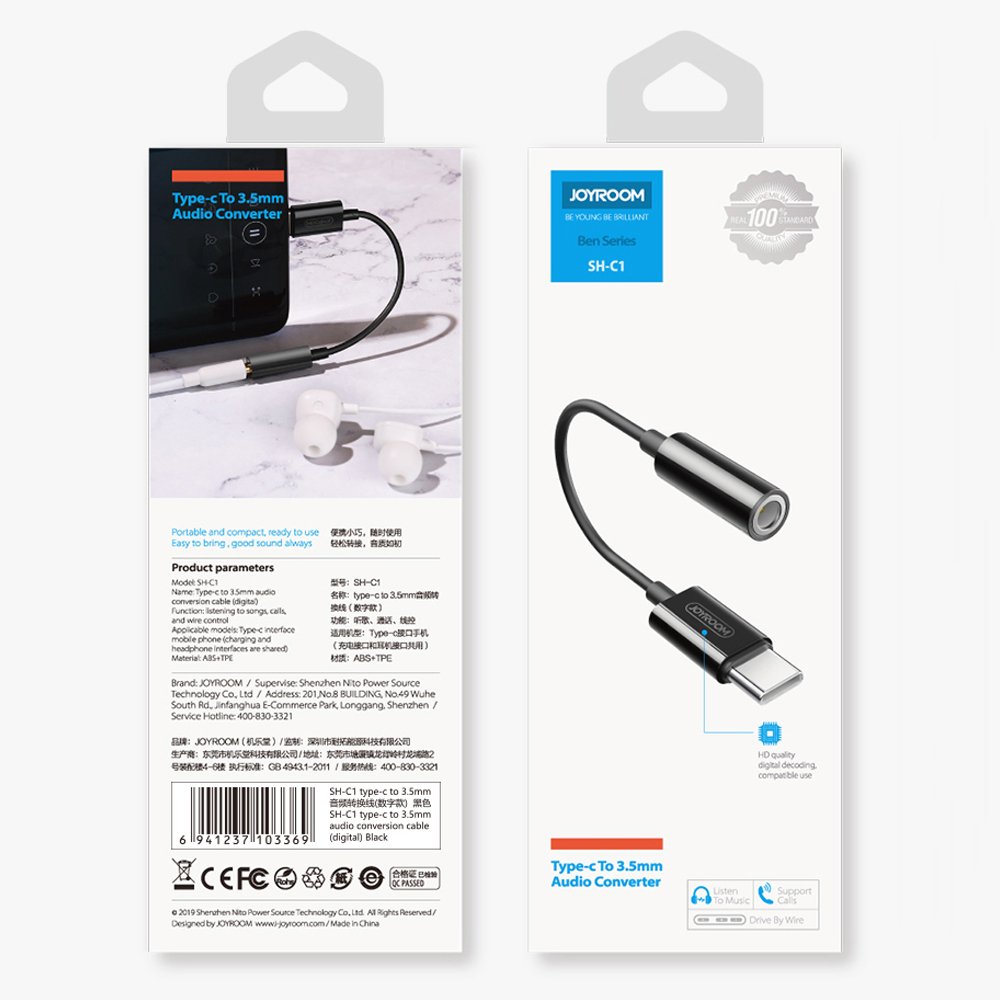 JOYROOM Joyroom USB-C till 3.5 mm AUX Adapter, DAC - Svart - Teknikhallen.se