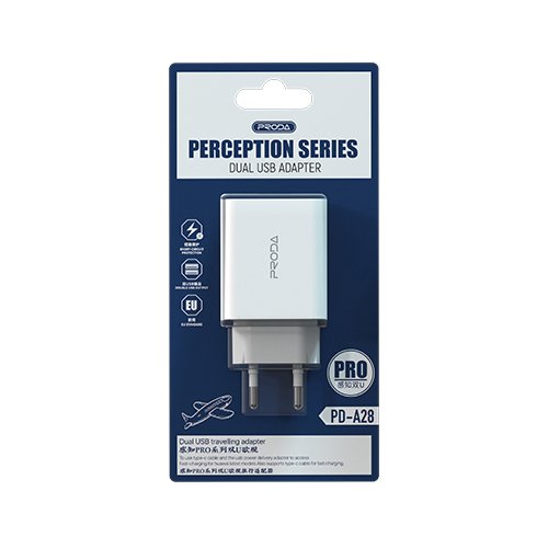 Proda 2x USB-A Vggladdare Vit