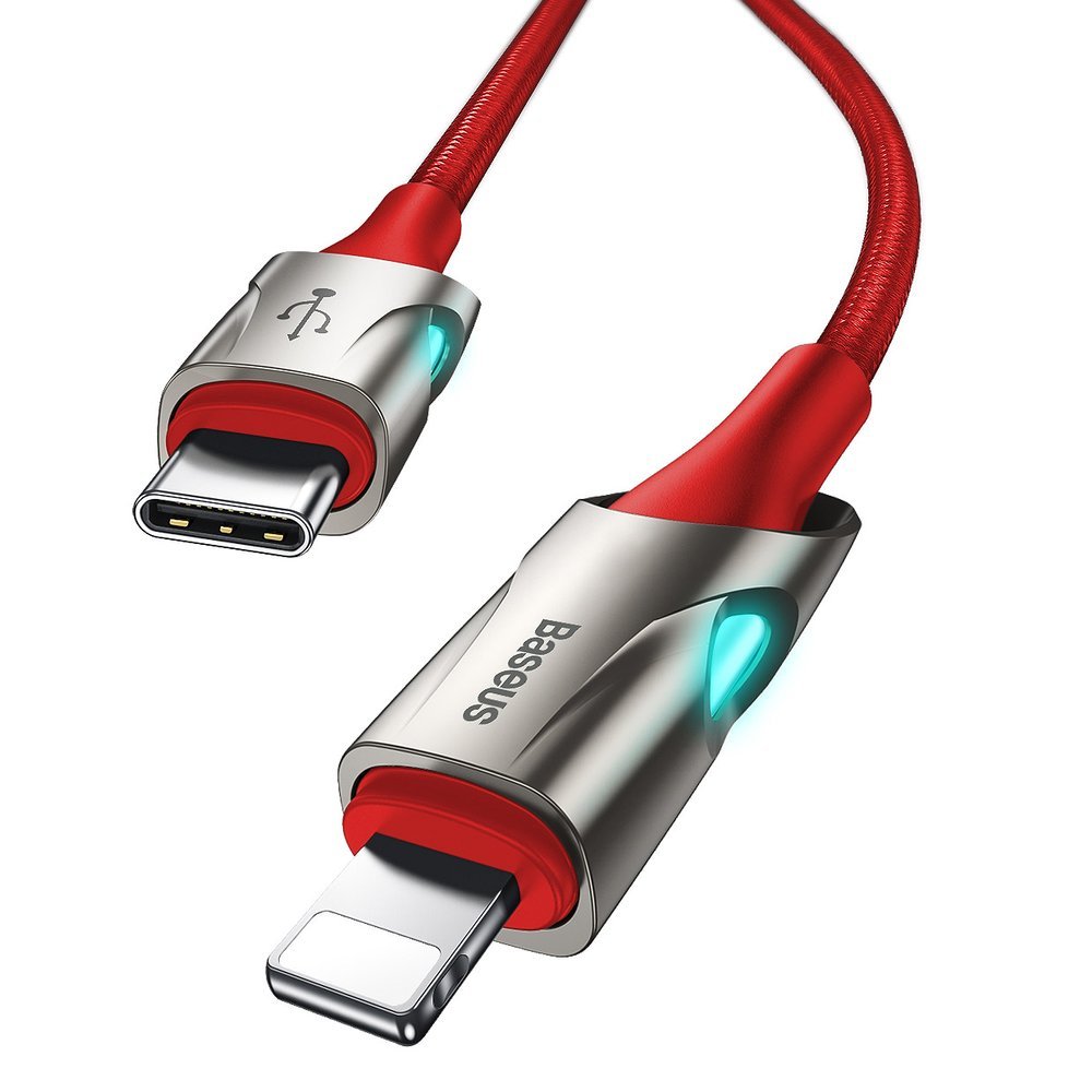 Baseus 1m 18W PD Lightning - USB-C Med LED - Rd