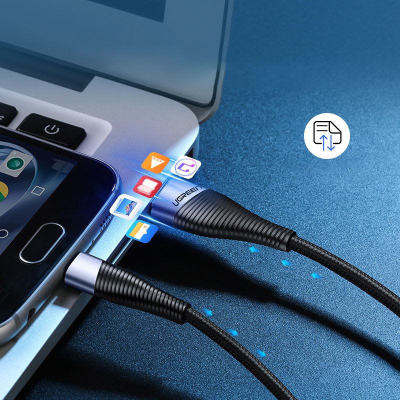 Ugreen 2m 2.4A Micro USB QC3.0 Nylonfltad Kabel - Svart/Gr