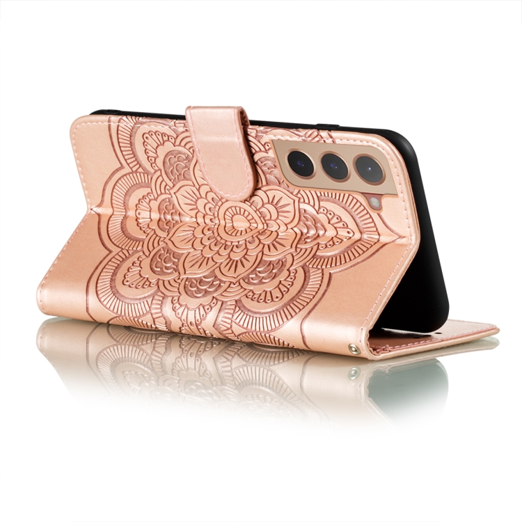 Samsung Galaxy S22 Fodral Sun Mandala Läder Roséguld