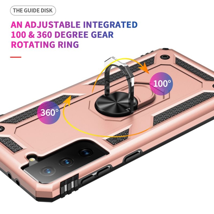 Samsung Galaxy S21 FE Skal Shockproof Hybrid Ring Rosguld