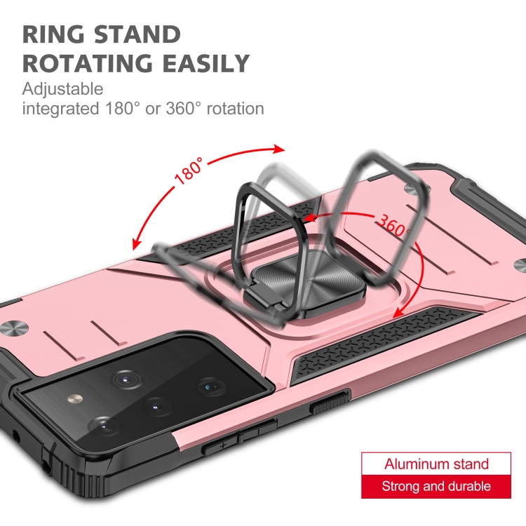Samsung Galaxy S21 FE Skal Armor Hybrid Ring Rosguld