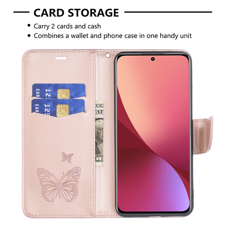 Xiaomi 12 Fodral Tryck Butterfly Rosguld