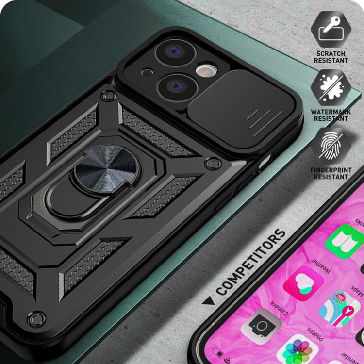 iPhone 14 Skal Armor Hybrid Ring CamShield Svart