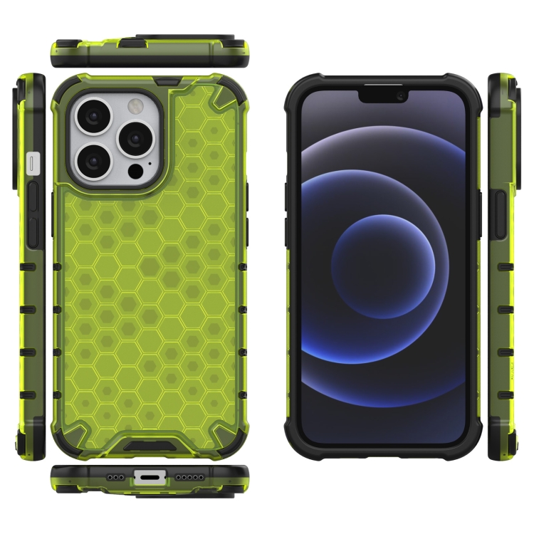 iPhone 14 Skal Shockproof Honeycomb Hybrid Grn