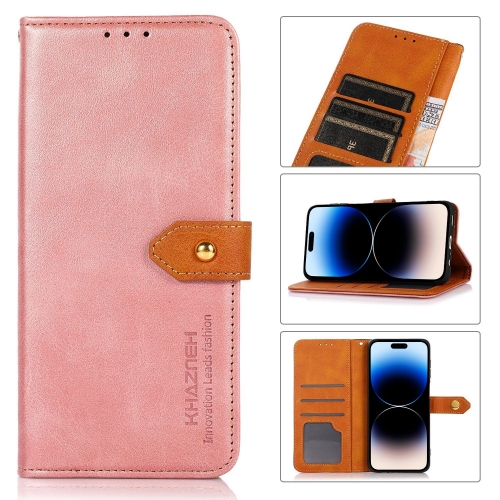 KHAZNEH iPhone 14 Pro Fodral Dual-Color Läder Roséguld