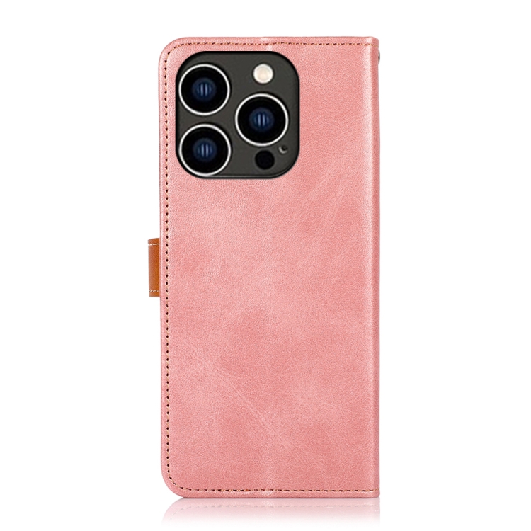 KHAZNEH iPhone 14 Pro Fodral Dual-Color Läder Roséguld