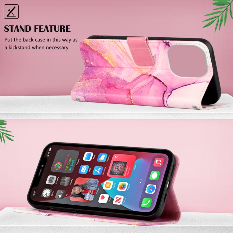 iPhone 14 Pro Fodral Marmor Rosa/Lila/Guld