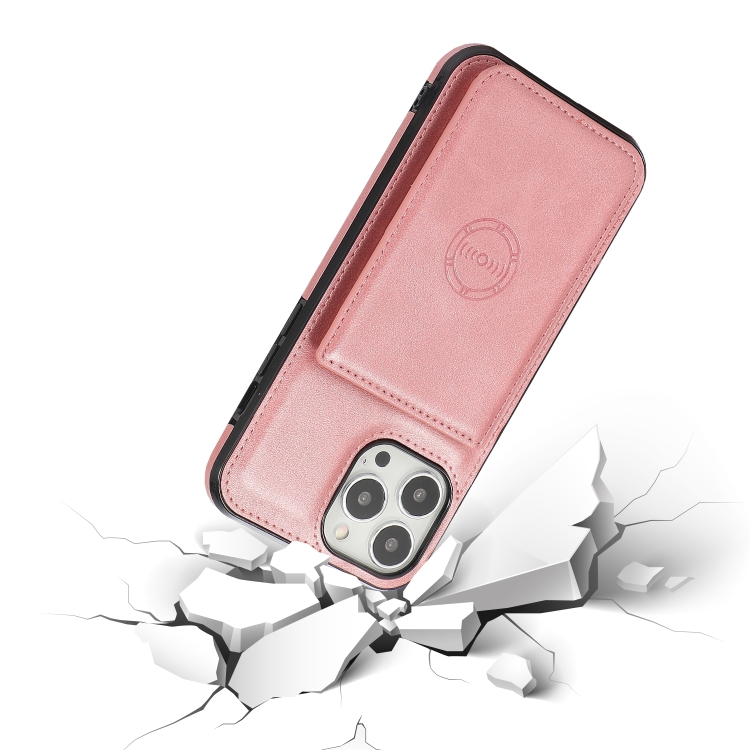 iPhone 14 Pro Skal Med Kortfack Och Magnet Rosguld