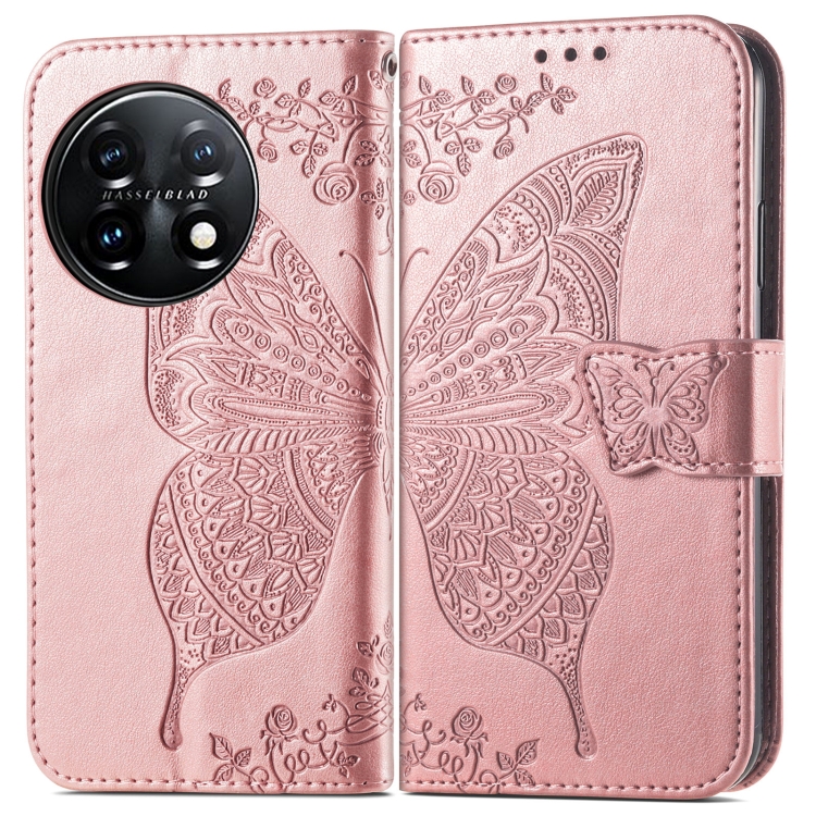 OnePlus 11 5G Fodral Butterfly Lder Rosguld