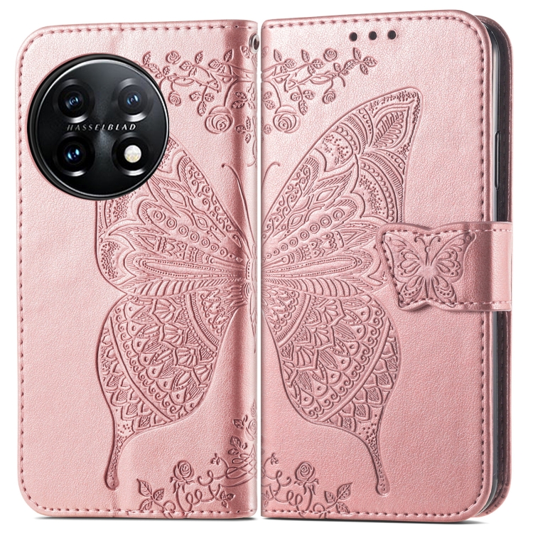 OnePlus 11 5G Fodral Butterfly Läder Roséguld