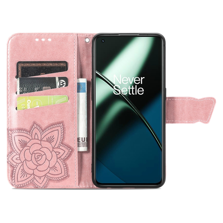 OnePlus 11 5G Fodral Butterfly Lder Rosguld