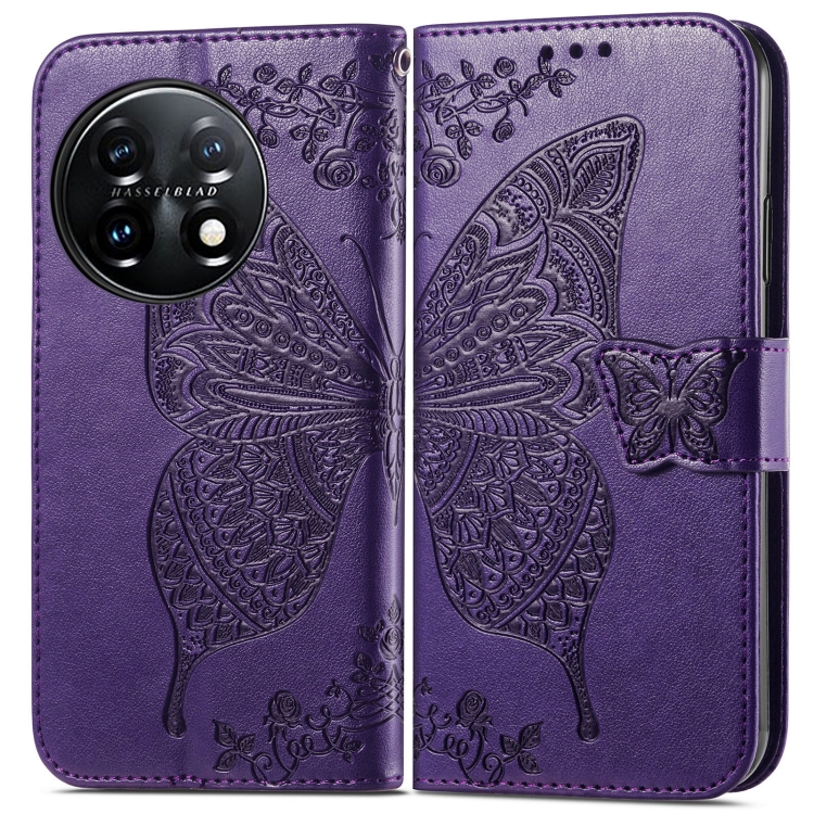OnePlus 11 5G Fodral Butterfly Lder Mrk Lila