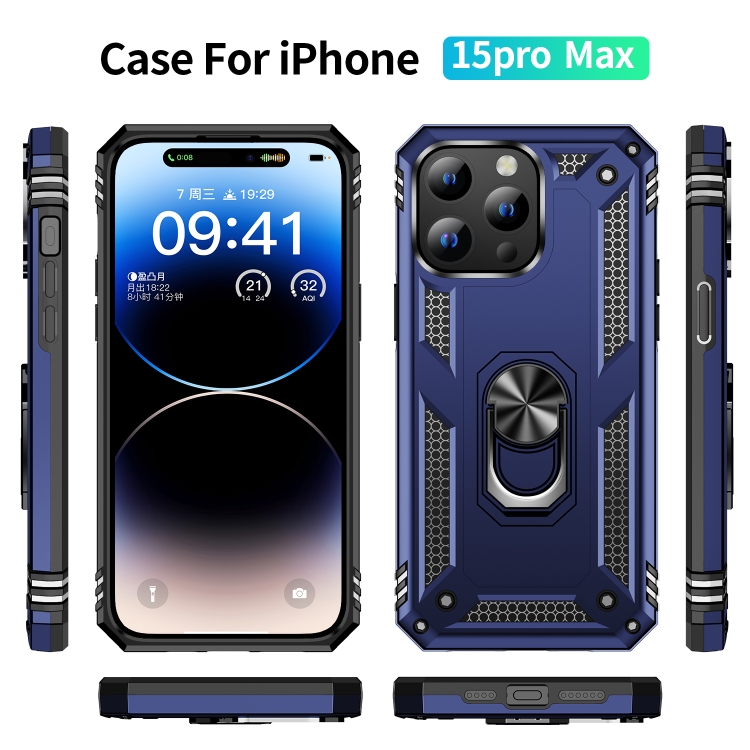 iPhone 15 Pro Max Skal Shockproof Armor Ring Blå