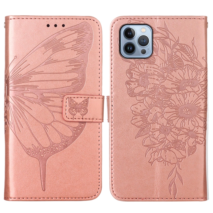 iPhone 15 Pro Fodral Med Fjäril Tryck Roséguld